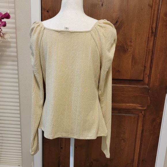 New Zac & Rachel Shirred Square Neck Bodice Top White Swan with Gold Lurex M - Picture 13 of 14